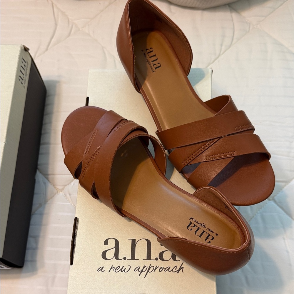 a.n.a Women's Cognac Brown Strappy D'Orsay Slide Sandals
